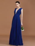 A-Line/Princess V-neck Sleeveless Pleated Floor-Length Chiffon Bridesmaid Dress Evening Prom Dress