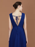 A-Line/Princess V-neck Sleeveless Pleated Floor-Length Chiffon Bridesmaid Dress Evening Prom Dress