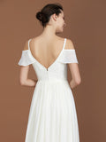A-Line/Princess Short Sleeves Spaghetti Straps Ruched V-neck Floor-Length Chiffon Bridesmaid Dresses Evening Prom Dress