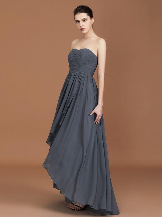 A-Linie/Princess-Linie Asymmetrisch Ärmellos Gerafft Herzausschnitt Bodenlang Chiffon Brautjungfernkleider Abendkleid