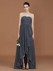 A-Line/Princess Asymmetrical Sleeveless Ruched Sweetheart Floor-Length Chiffon Bridesmaid Dresses Evening Prom Dress