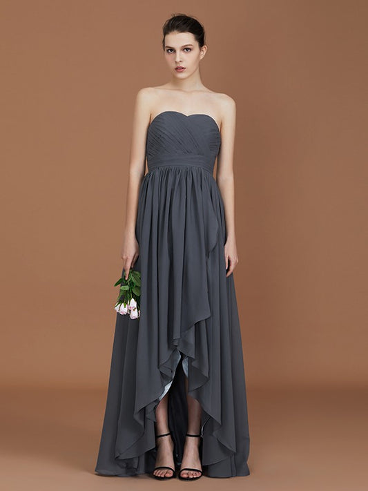A-Linie/Princess-Linie Asymmetrisch Ärmellos Gerafft Herzausschnitt Bodenlang Chiffon Brautjungfernkleider Abendkleid