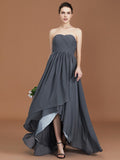 A-Line/Princess Asymmetrical Sleeveless Ruched Sweetheart Floor-Length Chiffon Bridesmaid Dresses Evening Prom Dress