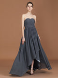 A-Line/Princess Asymmetrical Sleeveless Ruched Sweetheart Floor-Length Chiffon Bridesmaid Dresses Evening Prom Dress