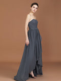 A-Line/Princess Asymmetrical Sleeveless Ruched Sweetheart Floor-Length Chiffon Bridesmaid Dresses Evening Prom Dress