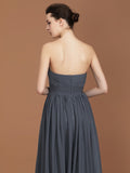 A-Line/Princess Asymmetrical Sleeveless Ruched Sweetheart Floor-Length Chiffon Bridesmaid Dresses Evening Prom Dress