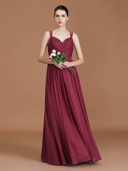 A-Line/Princess Lace Sweetheart Chiffon Ruched Floor-Length Bridesmaid Dresses Evening Prom Dress
