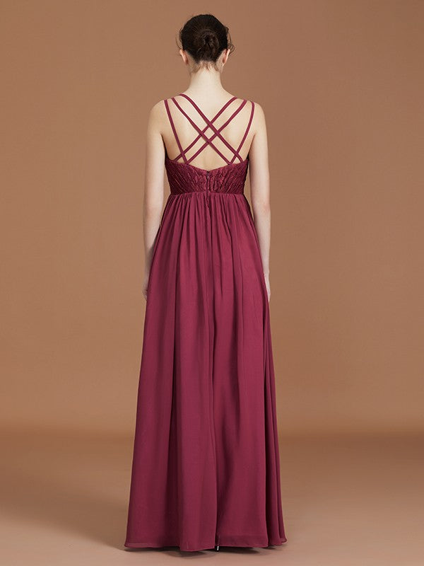 A-Line/Princess Lace Sweetheart Chiffon Ruched Floor-Length Bridesmaid Dresses Evening Prom Dress