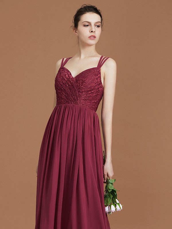 A-Line/Princess Lace Sweetheart Chiffon Ruched Floor-Length Bridesmaid Dresses Evening Prom Dress