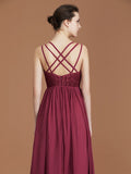 A-Line/Princess Lace Sweetheart Chiffon Ruched Floor-Length Bridesmaid Dresses Evening Prom Dress