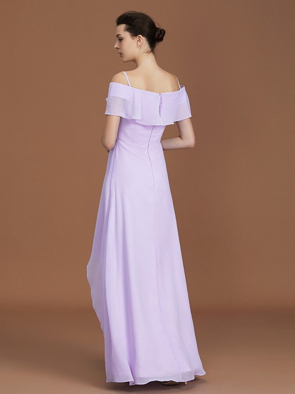 A-Line/Princess Asymmetrical Short Sleeves Off-the-Shoulder Ruched Chiffon Bridesmaid Dresses Evening Prom Dress