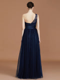 A-line/Princess One-Shoulder Lace Tulle Sleeveless Floor-Length Bridesmaid Dresses Evening Prom Dress