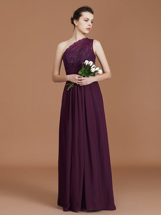 A-line/Princess One-Shoulder Lace Chiffon Sleeveless Floor-Length Bridesmaid Dresses Evening Prom Dress