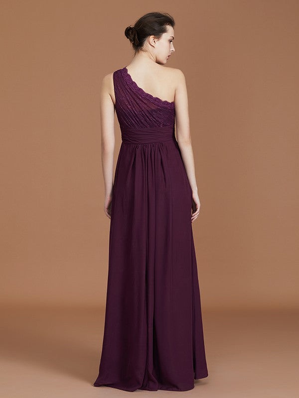 A-line/Princess One-Shoulder Lace Chiffon Sleeveless Floor-Length Bridesmaid Dresses Evening Prom Dress