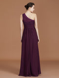 A-line/Princess One-Shoulder Lace Chiffon Sleeveless Floor-Length Bridesmaid Dresses Evening Prom Dress