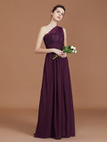 A-line/Princess One-Shoulder Lace Chiffon Sleeveless Floor-Length Bridesmaid Dresses Evening Prom Dress