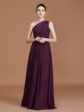 A-line/Princess One-Shoulder Lace Chiffon Sleeveless Floor-Length Bridesmaid Dresses Evening Prom Dress