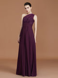 A-line/Princess One-Shoulder Lace Chiffon Sleeveless Floor-Length Bridesmaid Dresses Evening Prom Dress