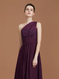 A-line/Princess One-Shoulder Lace Chiffon Sleeveless Floor-Length Bridesmaid Dresses Evening Prom Dress