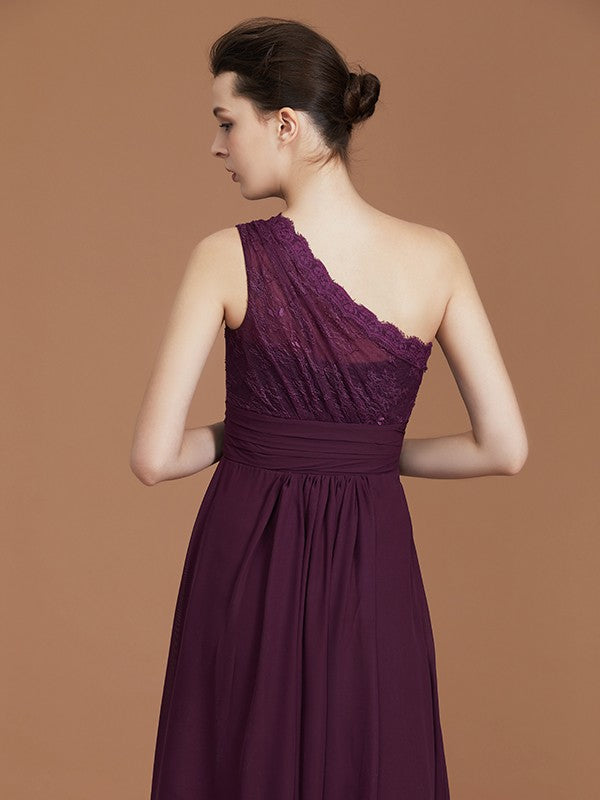A-line/Princess One-Shoulder Lace Chiffon Sleeveless Floor-Length Bridesmaid Dresses Evening Prom Dress