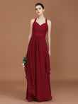 A-Line/Princess Straps Chiffon Ruched Floor-Length Sleeveless Bridesmaid Dresses Evening Prom Dress