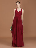 A-Line/Princess Straps Chiffon Ruched Floor-Length Sleeveless Bridesmaid Dresses Evening Prom Dress