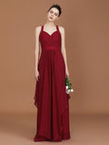 A-Line/Princess Straps Chiffon Ruched Floor-Length Sleeveless Bridesmaid Dresses Evening Prom Dress