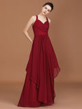 A-Line/Princess Straps Chiffon Ruched Floor-Length Sleeveless Bridesmaid Dresses Evening Prom Dress