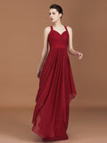 A-Line/Princess Straps Chiffon Ruched Floor-Length Sleeveless Bridesmaid Dresses Evening Prom Dress