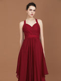 A-Line/Princess Straps Chiffon Ruched Floor-Length Sleeveless Bridesmaid Dresses Evening Prom Dress