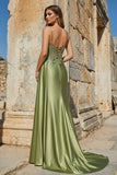 Silver Spaghetti Straps Mermaid Appliqued Prom Dress With Split