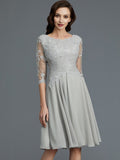 A-Line/Princess 1/2 Sleeves Scoop Knee-Length Applique Chiffon Mother of the Bride Dresses