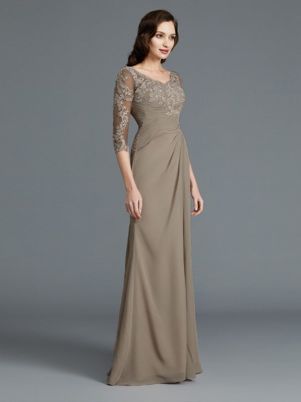 A-Line/Princess 1/2 Sleeves Scoop Applique Chiffon Floor-Length Mother of the Bride Dresses