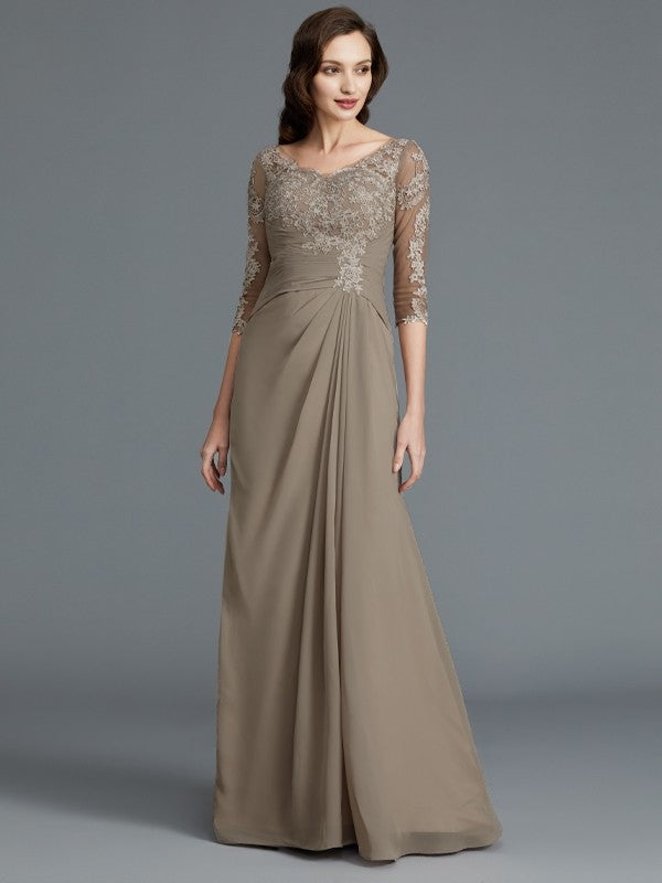 A-Line/Princess 1/2 Sleeves Scoop Applique Chiffon Floor-Length Mother of the Bride Dresses