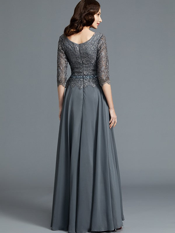 A-Line/Princess Scoop 1/2 Sleeves Chiffon Floor-Length Mother of the Bride Dresses