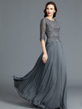 A-Line/Princess Scoop 1/2 Sleeves Chiffon Floor-Length Mother of the Bride Dresses