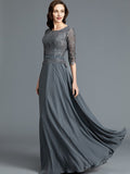 A-Line/Princess Scoop 1/2 Sleeves Chiffon Floor-Length Mother of the Bride Dresses