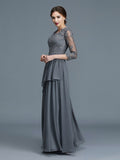 A-Line/Princess V-neck 3/4 Sleeves Ruffles Chiffon Floor-Length Mother of the Bride Dresses