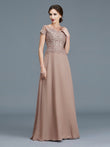 A-Line/Princess Scoop Short Sleeves Applique Floor-Length Chiffon Mother of the Bride Dresses
