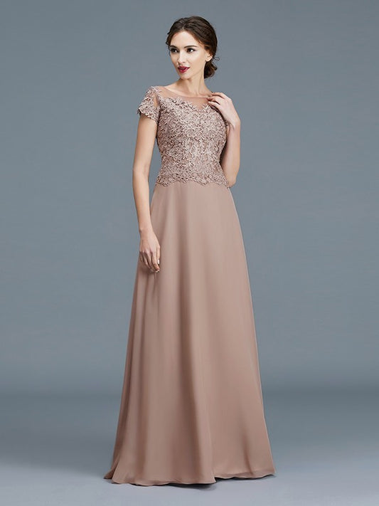 A-Line/Princess Scoop Short Sleeves Applique Floor-Length Chiffon Mother of the Bride Dresses