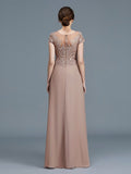 A-Line/Princess Scoop Short Sleeves Applique Floor-Length Chiffon Mother of the Bride Dresses