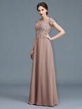 A-Line/Princess Scoop Short Sleeves Applique Floor-Length Chiffon Mother of the Bride Dresses
