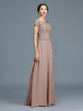 A-Line/Princess Scoop Short Sleeves Applique Floor-Length Chiffon Mother of the Bride Dresses
