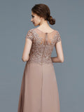 A-Line/Princess Scoop Short Sleeves Applique Floor-Length Chiffon Mother of the Bride Dresses