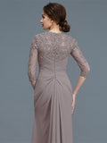 Sheath/Column 3/4 Sleeves Sweetheart Ruffles Chiffon Floor-Length Mother of the Bride Dresses