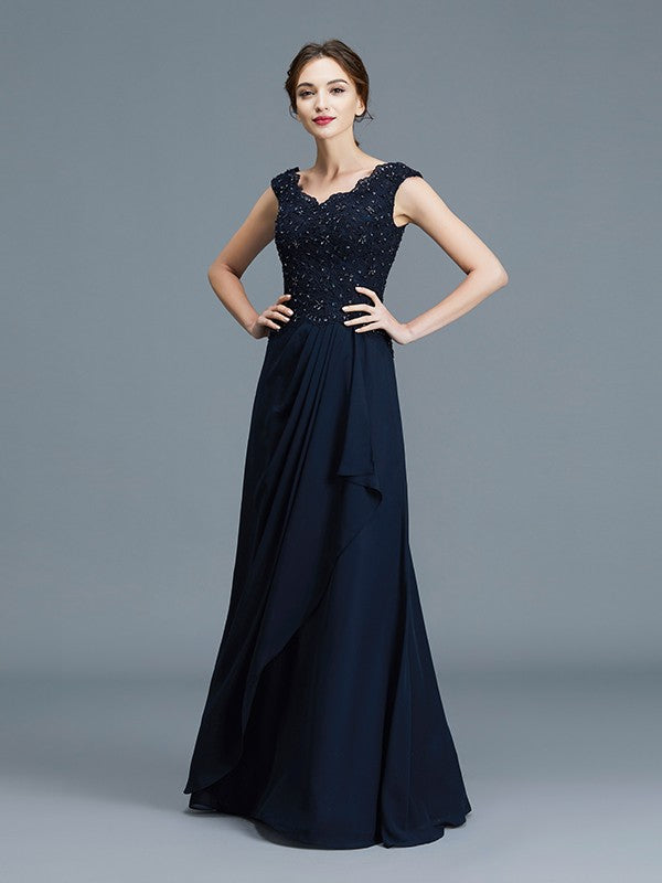 A-Line/Princess V-neck Ruffles Floor-Length Chiffon Sleeveless Mother of the Bride Dresses