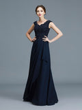 A-Line/Princess V-neck Ruffles Floor-Length Chiffon Sleeveless Mother of the Bride Dresses