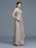 A-Line/Princess Sheer Neck 3/4 Sleeves Ruffles Chiffon Floor-Length Mother of the Bride Dresses