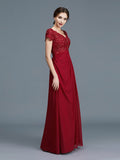 A-Line/Princess V-neck Short Sleeves Ruffles Chiffon Floor-Length Mother of the Bride Dresses