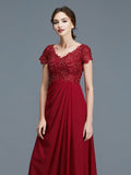 A-Line/Princess V-neck Short Sleeves Ruffles Chiffon Floor-Length Mother of the Bride Dresses